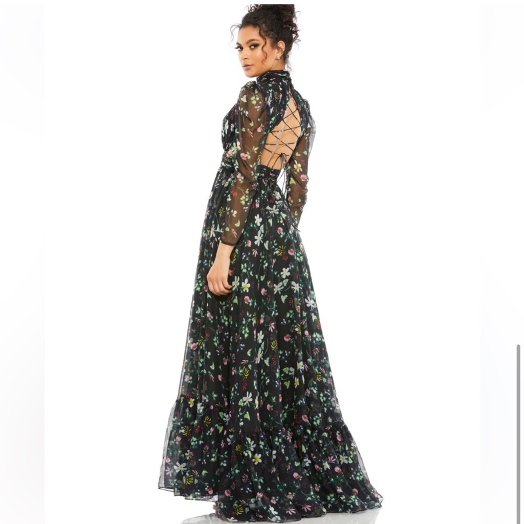 Mac Duggal Size 4 Floral Black Maxi Dress Nwt Wedding Guest Formal Gala